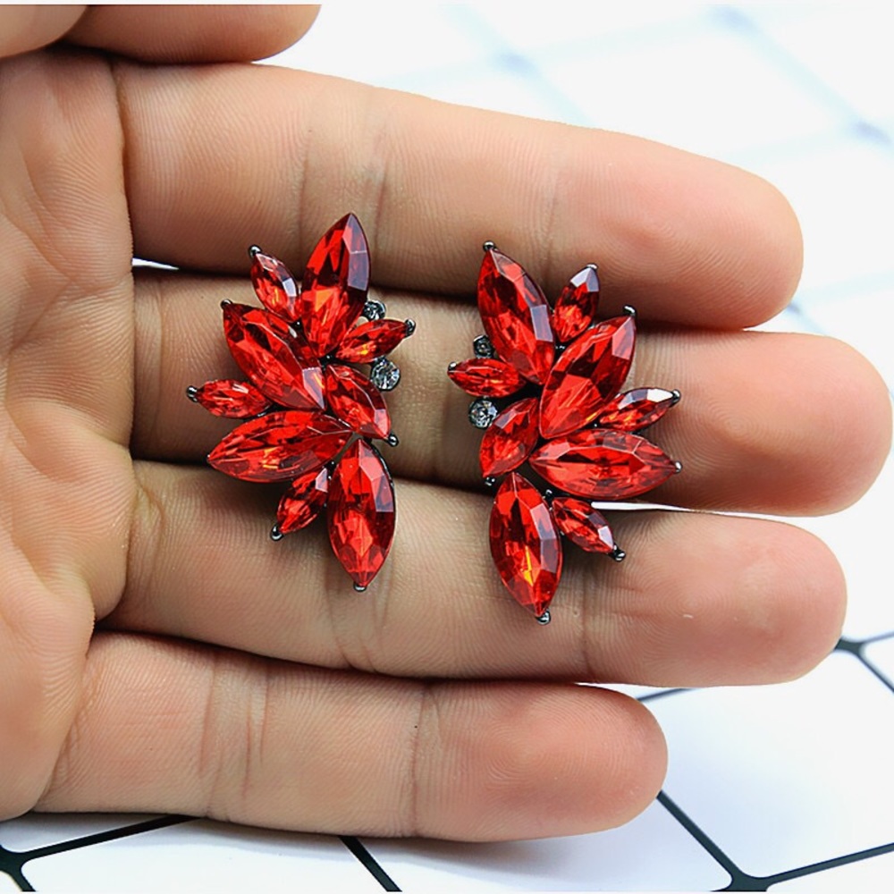 Pink and Red Leaf Drop Earrings - Picture 5 of 6
